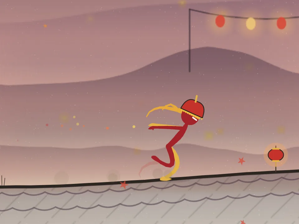 The ninja wearing the Lunar New Year items: Lion dance mask, Red and gold, Firecrackers