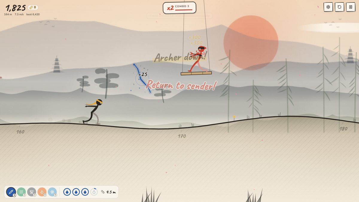 A pen line sends an archer's arrow straight back at him: Return to sender
