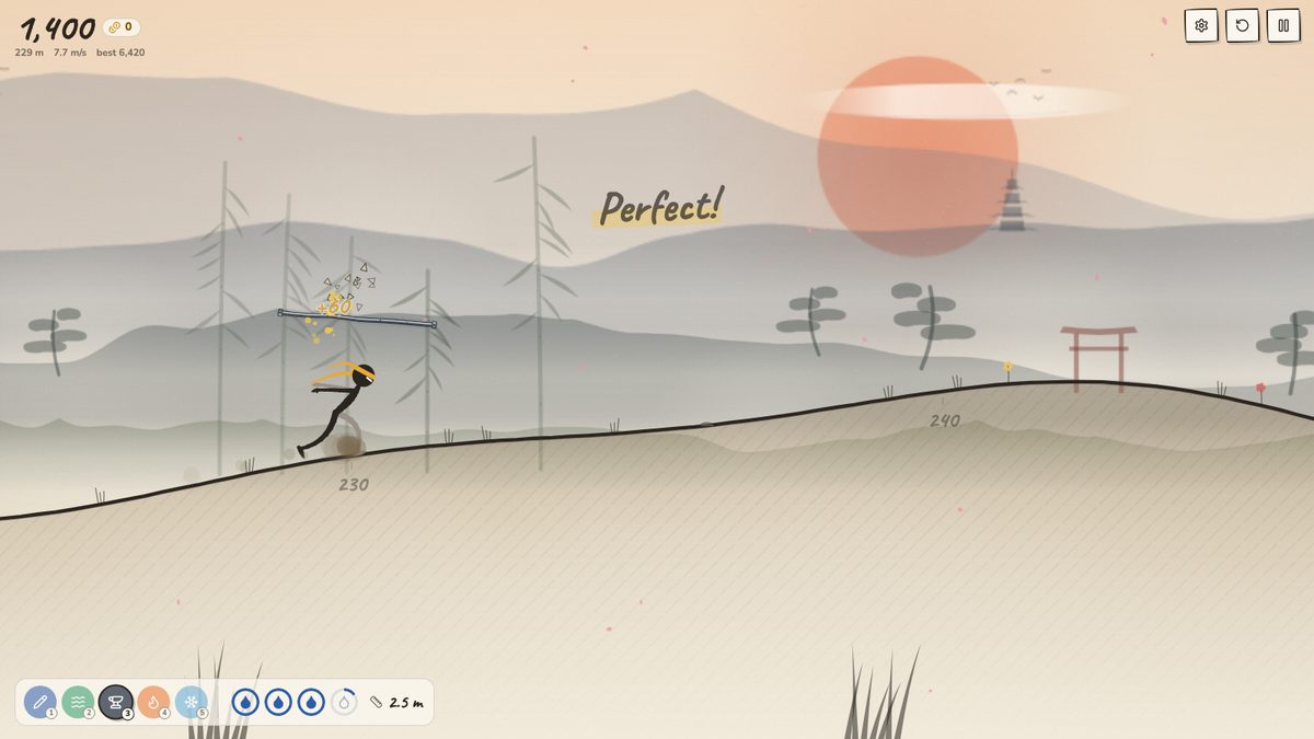 A falling rock shatters on a steel line held over the ninja's head