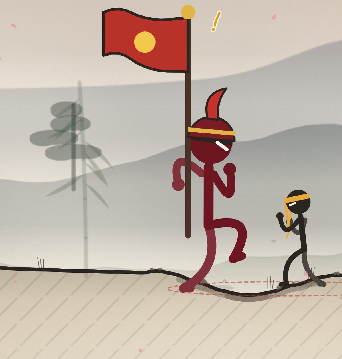 The War Chief, a deep red warlord in a horned helmet, winds up a blow
