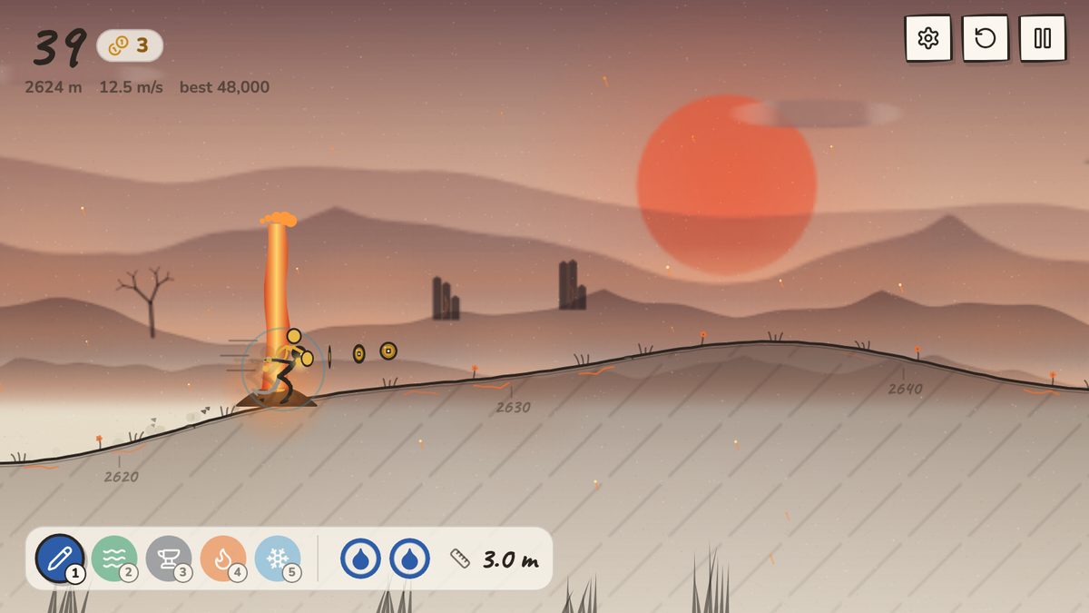 A lava geyser erupts on the path in Ember Volcano